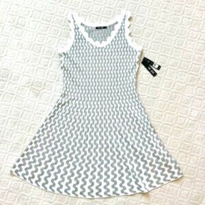 NIC+ZOE Metallic & White, Scalloped/Sleevless Knit Dress